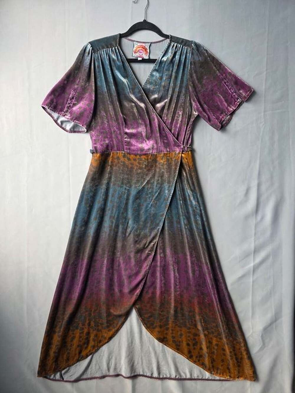 Johnny Was Ombre Cheetah Velvet Wrap Dress M Silk Blend Boho Multicolor